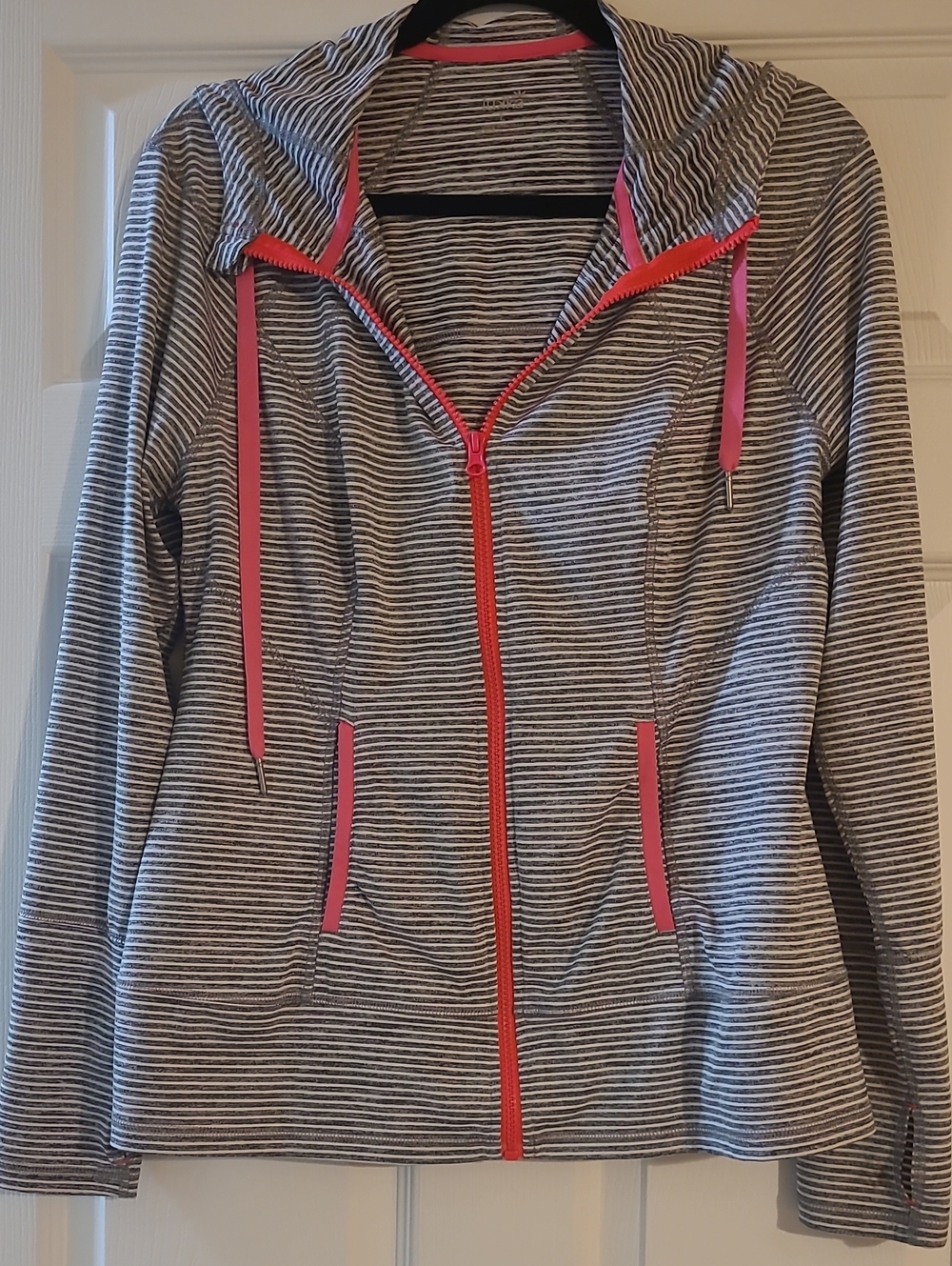 Lukka Striped Hooded Zip Jacket with Pink Trim